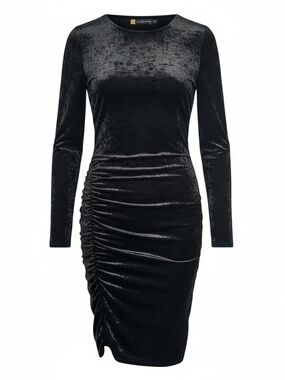 NWOT - LM Studio - Crushed Velvet  Long Sleeve Bodycon Ruched Dress - Black - S